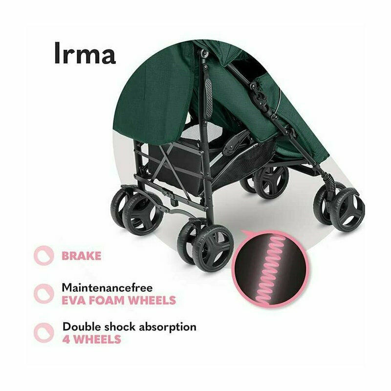 Lionelo - Carucior sport Irma, Cu husa de picioare, Cu plasa de tantari, Conform cu standardul european de securitate EN1888-1, Verde Inchis, Resigilat - gogobaby.ro