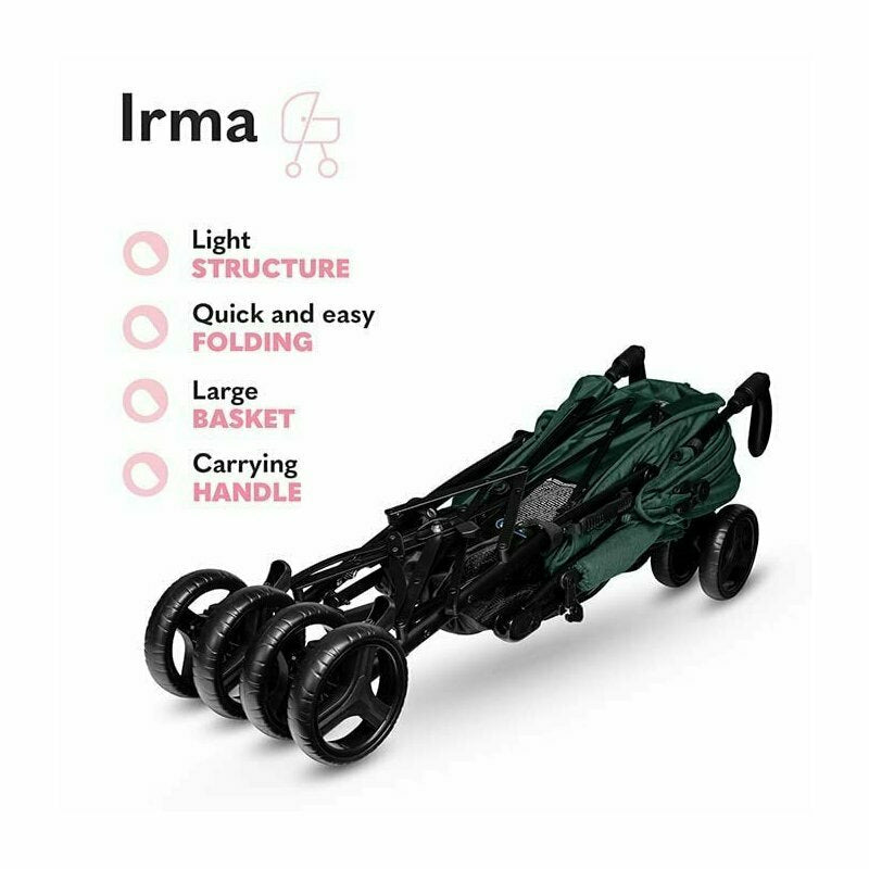 Lionelo - Carucior sport Irma, Cu husa de picioare, Cu plasa de tantari, Conform cu standardul european de securitate EN1888-1, Verde Inchis, Resigilat - gogobaby.ro
