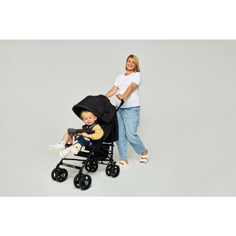 Carucior sport compact, Lionelo, Irma, Spatar reglabil in 4 pozitii, Suport picioare reglabil, Manere rotative, Pliere tip umbrela, 6- 36 luni, Pana la 15 kg, Conform cu EN1888-1:2018, Negru