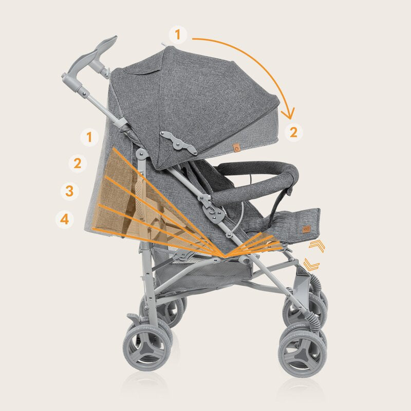 Carucior sport compact, Lionelo, Irma, Spatar reglabil in 4 pozitii, Suport picioare reglabil, Manere rotative, Pliere tip umbrela, 6- 36 luni, Pana la 15 kg, Conform cu EN1888-1:2018, Gri