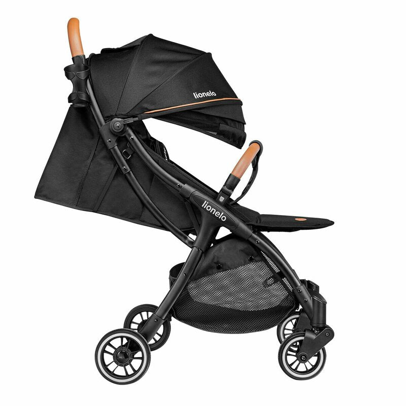 Carucior sport, Lionelo, Julie One, De la nastere, Greutate redusa, Cu accesorii, Cadru din aluminiu, 0-22 kg, Pliere compacta pentru avion, Conform cu standardele europene de securitate EN1888-1 si EN1888-2, Negru