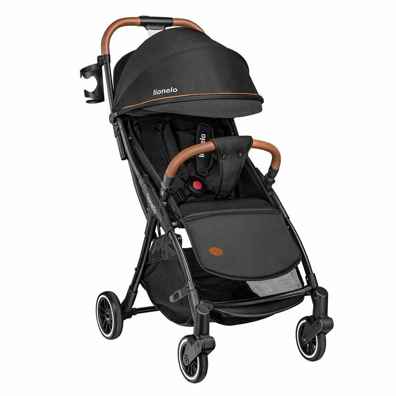 Carucior sport, Lionelo, Julie One, De la nastere, Greutate redusa, Cu accesorii, Cadru din aluminiu, 0-22 kg, Pliere compacta pentru avion, Conform cu standardele europene de securitate EN1888-1 si EN1888-2, Negru - gogobaby.ro