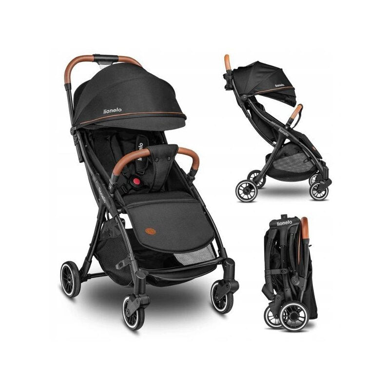 Carucior sport, Lionelo, Julie One, De la nastere, Greutate redusa, Cu accesorii, Cadru din aluminiu, 0-22 kg, Pliere compacta pentru avion, Conform cu standardele europene de securitate EN1888-1 si EN1888-2, Negru