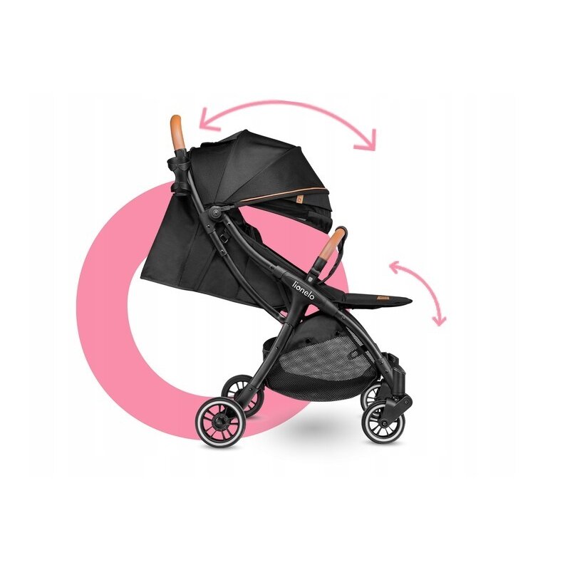 Carucior sport, Lionelo, Julie One, De la nastere, Greutate redusa, Cu accesorii, Cadru din aluminiu, 0-22 kg, Pliere compacta pentru avion, Conform cu standardele europene de securitate EN1888-1 si EN1888-2, Negru