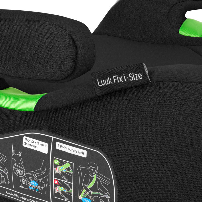 Inaltator auto, Lionelo, Luuk Fix I-size, 125- 150 cm, Instalare cu sistem Isofix si centura de prindere, Cu husa detasabila, Conform cu standardul european de securitate ECE R129, Negru - gogobaby.ro