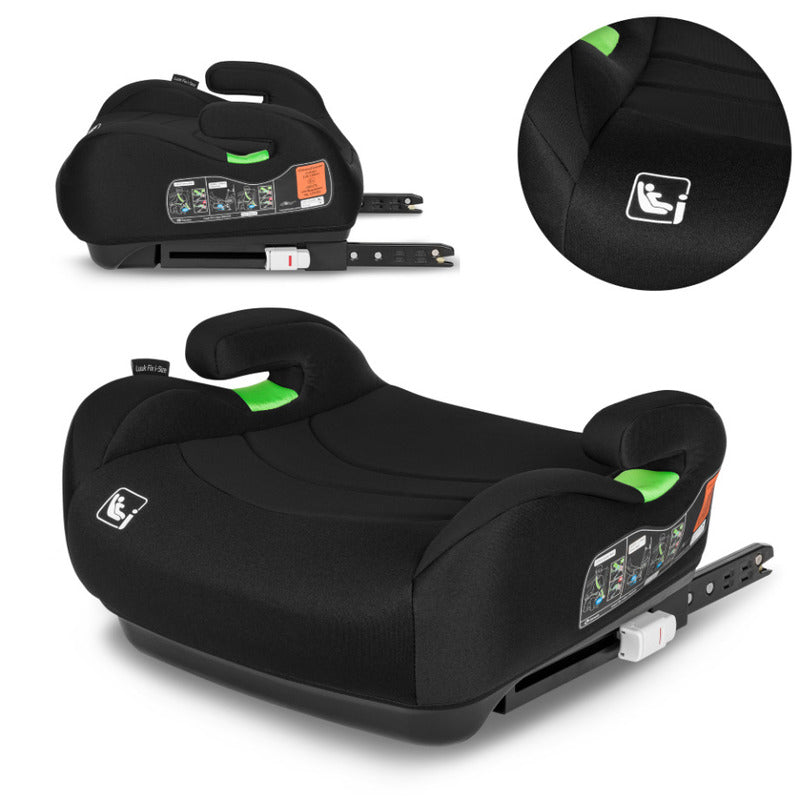 Inaltator auto, Lionelo, Luuk Fix I-size, 125- 150 cm, Instalare cu sistem Isofix si centura de prindere, Cu husa detasabila, Conform cu standardul european de securitate ECE R129, Negru - gogobaby.ro