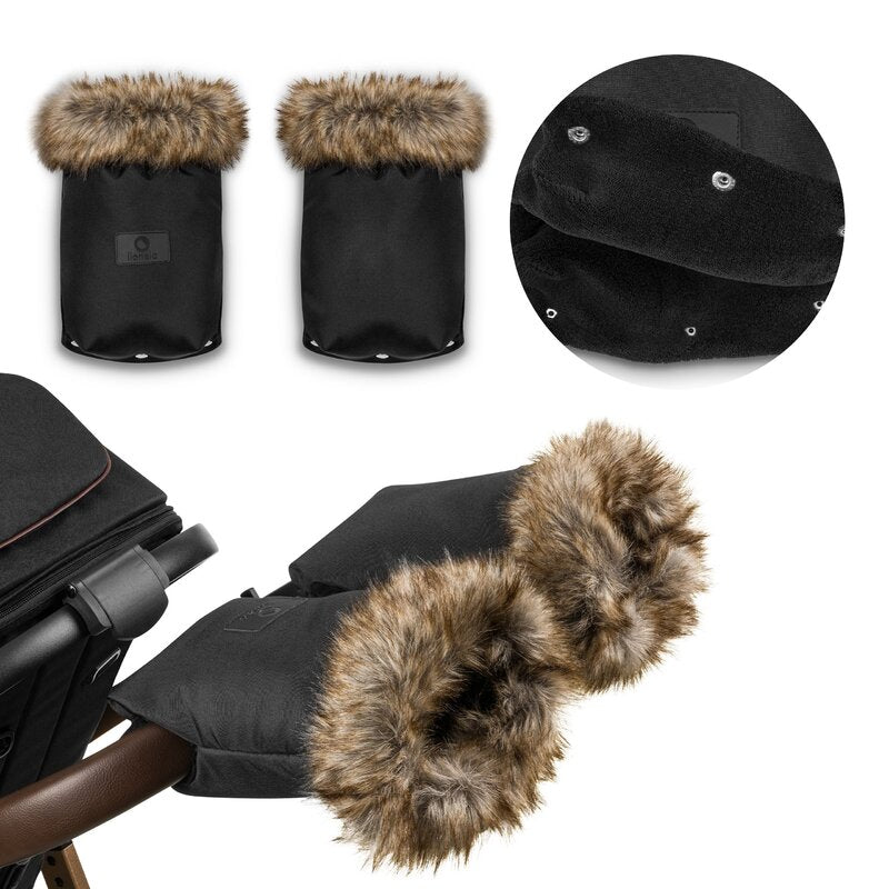 Manusi termice pentru carucior, Lionelo, Universale, Impermeabile, Interior din lana, Cu blana ecologica detasabila, Negru - gogobaby.ro