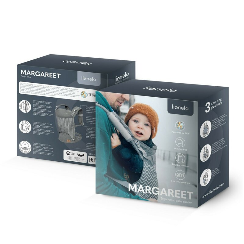 Marsupiu bebe, Lionelo, Margareet, Cu 3 pozitii de transport, Cu gluga, Pana la 20 Kg, Aprobat de Institutul International de Displazie de Sold, Conform cu standardul european de securitate CEN TR 16512, Wave - gogobaby.ro
