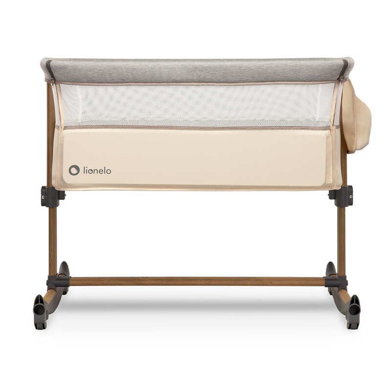 Patut co-sleeper, Lionelo, Leonie, Cu sistem de leganare, Cu setare unghiulara, Reglabil in 5 pozitii pe inaltime, Conform cu standardele europeane de securitate EN1130 si EN16890, Beige Sand - gogobaby.ro