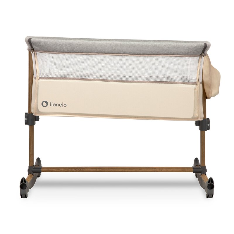 Patut co-sleeper, Lionelo, Leonie, Cu sistem de leganare, Cu setare unghiulara, Reglabil in 5 pozitii pe inaltime, Conform cu standardele europeane de securitate EN1130 si EN16890, Beige Sand - gogobaby.ro