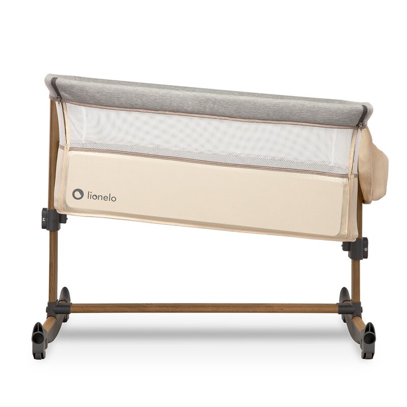 Patut co-sleeper, Lionelo, Leonie, Cu sistem de leganare, Cu setare unghiulara, Reglabil in 5 pozitii pe inaltime, Conform cu standardele europeane de securitate EN1130 si EN16890, Beige Sand - gogobaby.ro