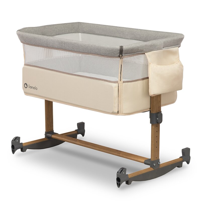 Patut co-sleeper, Lionelo, Leonie, Cu sistem de leganare, Cu setare unghiulara, Reglabil in 5 pozitii pe inaltime, Conform cu standardele europeane de securitate EN1130 si EN16890, Beige Sand - gogobaby.ro