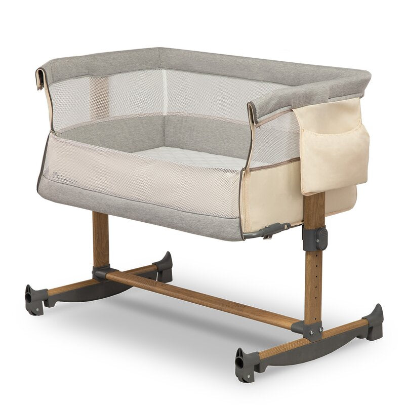 Patut co-sleeper, Lionelo, Leonie, Cu sistem de leganare, Cu setare unghiulara, Reglabil in 5 pozitii pe inaltime, Conform cu standardele europeane de securitate EN1130 si EN16890, Beige Sand - gogobaby.ro