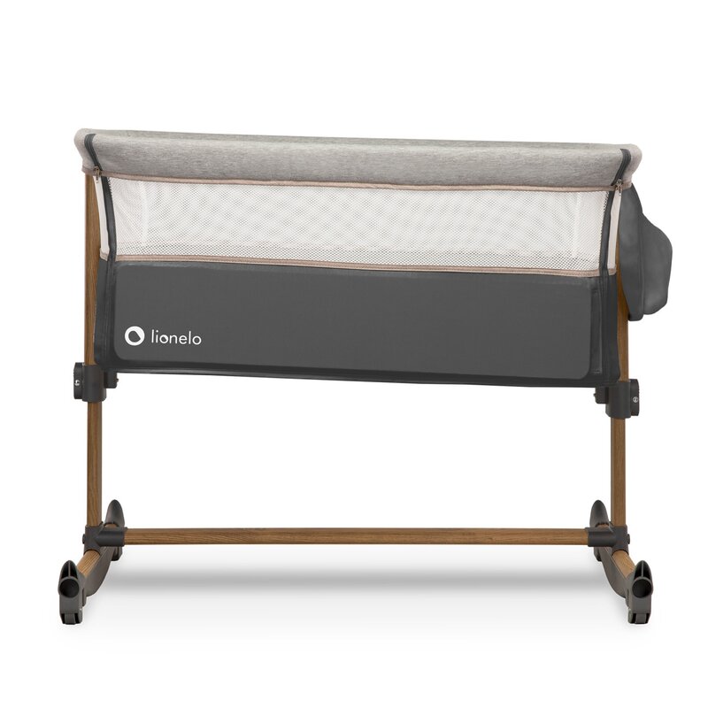 Patut co-sleeper, Lionelo, Leonie, Cu sistem de leganare, Cu setare unghiulara, Reglabil in 5 pozitii pe inaltime, Conform cu standardele europeane de securitate EN1130 si EN16890, Grey Stone - gogobaby.ro