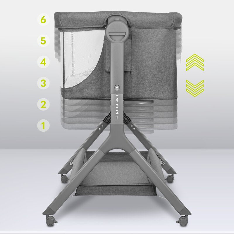Patut co-sleeper, Lionelo, Leonie, Plus, Pliabil, Cu sistem de leganare, Cu setare unghiulara, Reglabil in 6 pozitii pe inaltime, Conform cu standardele europeane de securitate EN1130 si EN16890, Gri - gogobaby.ro