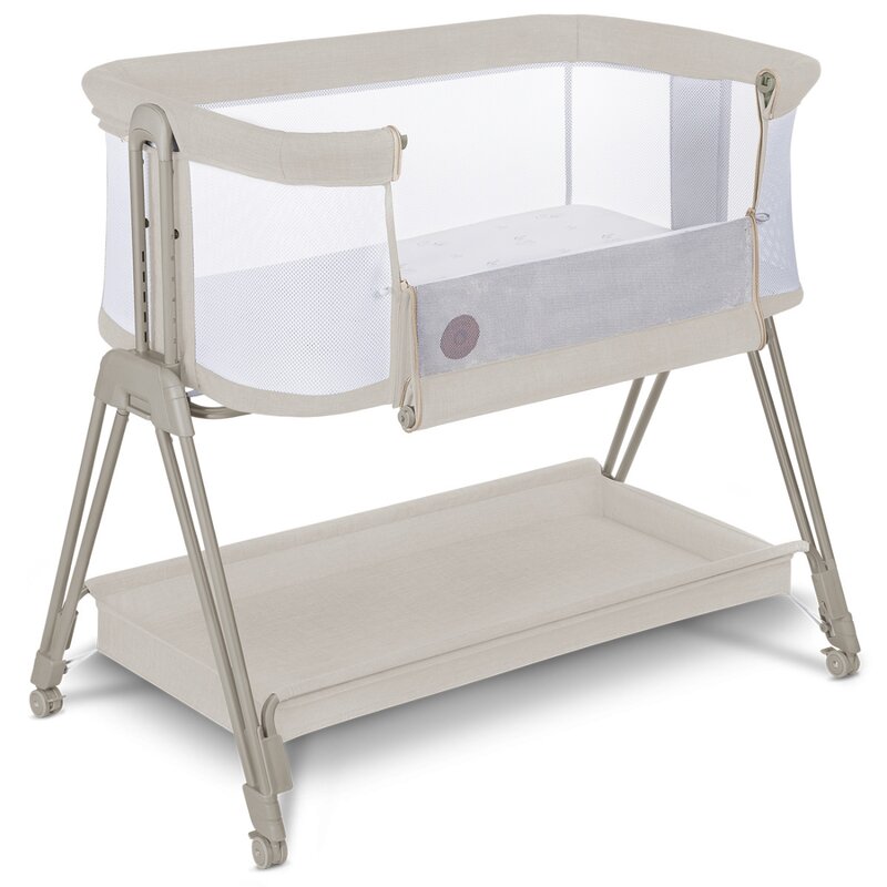 Patut co-sleeper, Lionelo, Luna, 2 in 1, Cu laterala culisanta, Cu setare unghiulara, Cu roti, Reglabil in 6 pozitii pe inaltime, Bej - gogobaby.ro