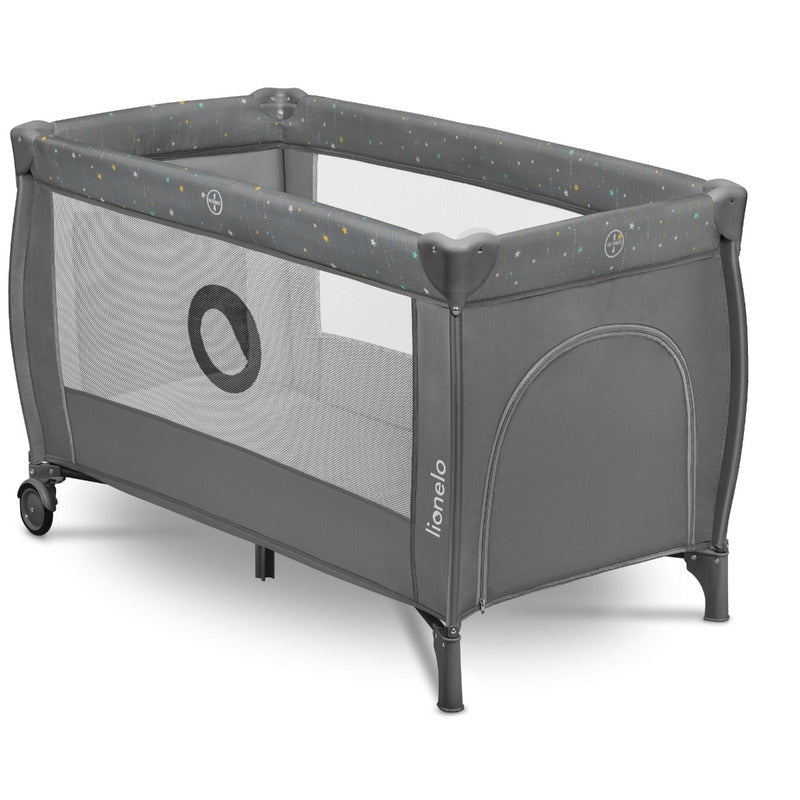 Patut pliant, Lionelo, Stefi Plus, Cu doua nivele, Cu intrare laterala cu fermoar, 2 roti, 120 x 60 cm, Conform cu standardul european de securitate EN 716, Gri/ Multicolor - gogobaby.ro
