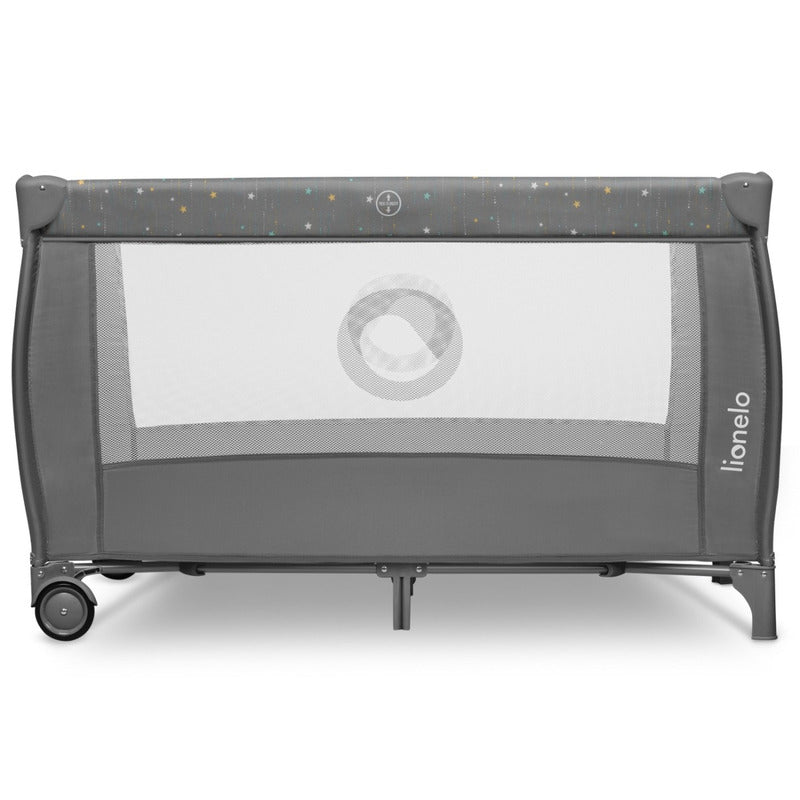 Patut pliant, Lionelo, Stefi Plus, Cu doua nivele, Cu intrare laterala cu fermoar, 2 roti, 120 x 60 cm, Conform cu standardul european de securitate EN 716, Gri/ Multicolor - gogobaby.ro