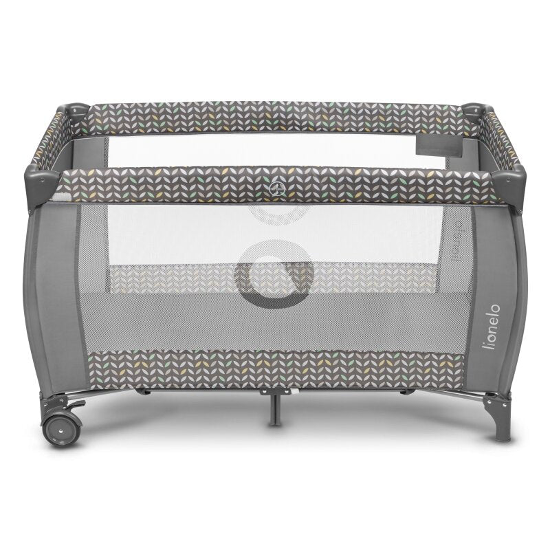 Patut pliant, Lionelo, Sven Plus, 120x60 cm, Cu doua nivele, Cu arcada jucarii, masuta de infasat, vibratii, melodii conform cu standardele europeane de securitate EN716 si EN12221, Grey Scandi - gogobaby.ro