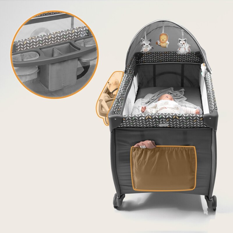 Patut pliant, Lionelo, Sven Plus, 120x60 cm, Cu doua nivele, Cu arcada jucarii, masuta de infasat, vibratii, melodii conform cu standardele europeane de securitate EN716 si EN12221, Grey Scandi - gogobaby.ro