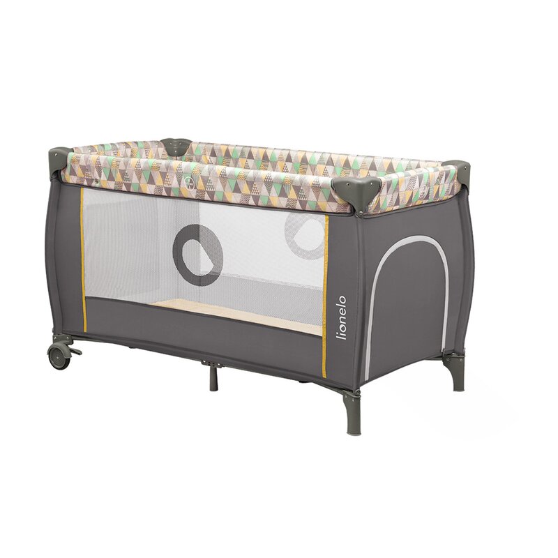 Patut pliant, Lionelo, Sven Plus, 120x60 cm, Cu doua nivele, Cu arcada jucarii, masuta de infasat vibratii, melodii, conform cu standardele europeane de securitate EN716 si EN12221, Yellow Scandi