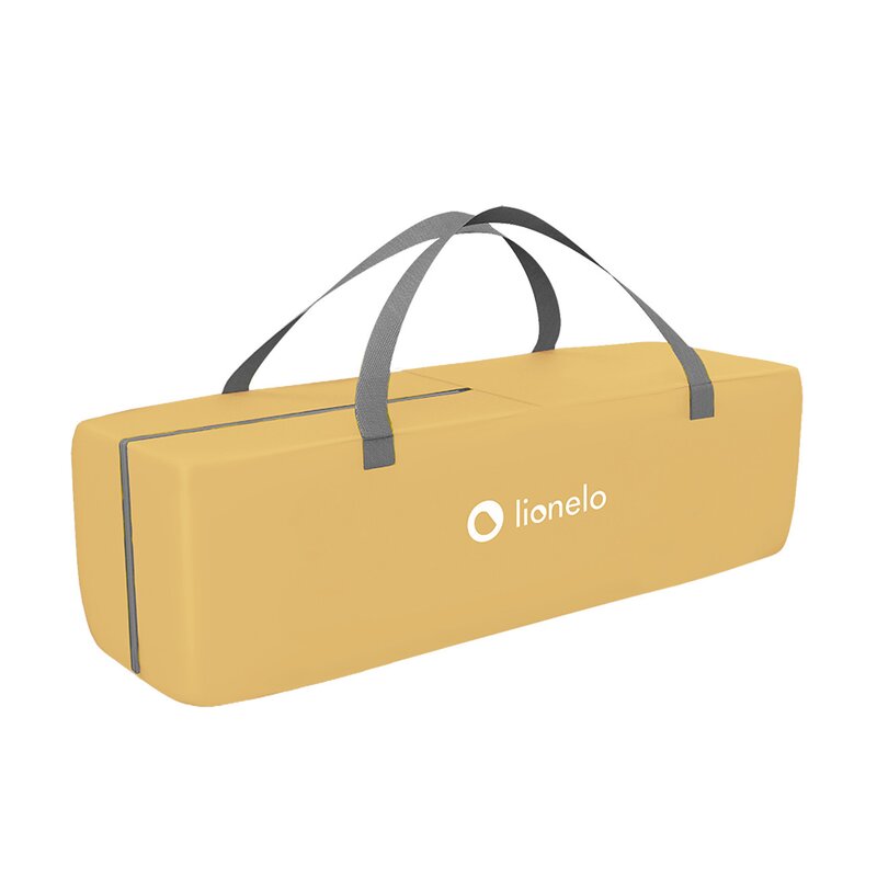 Patut pliant, Lionelo, Sven Plus, 120x60 cm, Cu doua nivele, Cu arcada jucarii, masuta de infasat vibratii, melodii, conform cu standardele europeane de securitate EN716 si EN12221, Yellow Scandi