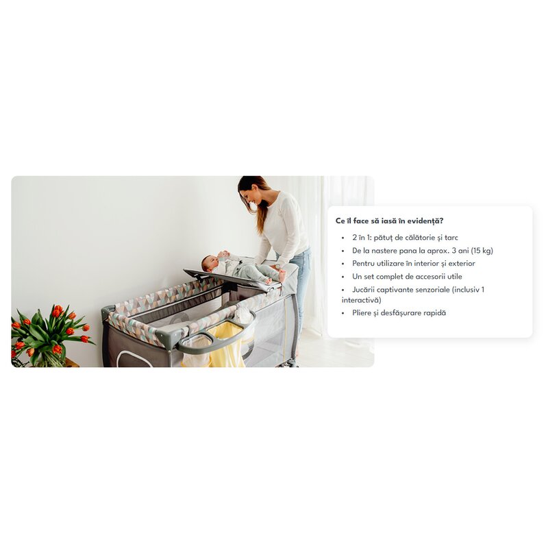 Patut pliant, Lionelo, Sven Plus, 120x60 cm, Cu doua nivele, Cu arcada jucarii, masuta de infasat vibratii, melodii, conform cu standardele europeane de securitate EN716 si EN12221, Yellow Scandi