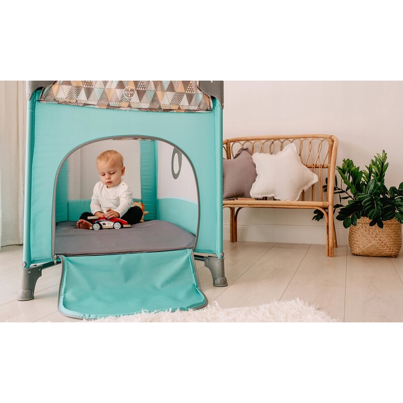 Patut pliant, Lionelo, Stefi, Cu un nivel, Cu intrare laterala cu fermoar, 2 roti, 120x60 cm, Conform cu standardul european de securitate EN 716, Roz Ombre - gogobaby.ro
