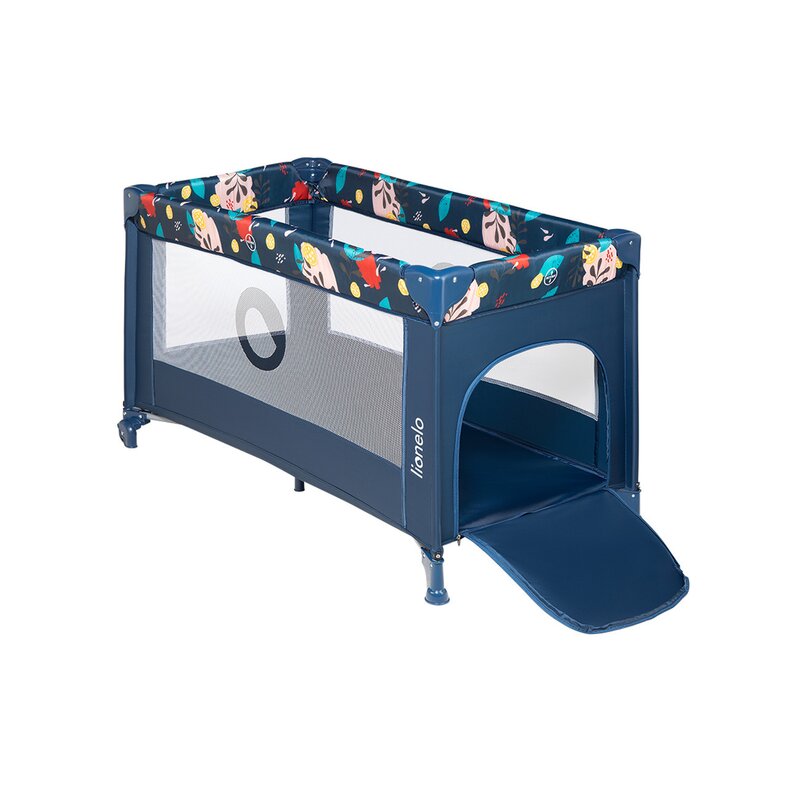 Patut pliant, Lionelo, Stefi, Cu un nivel, Cu intrare laterala cu fermoar, 2 roti, 120x60 cm, Conform cu standardul european de securitate EN 716, Blue Navy - gogobaby.ro