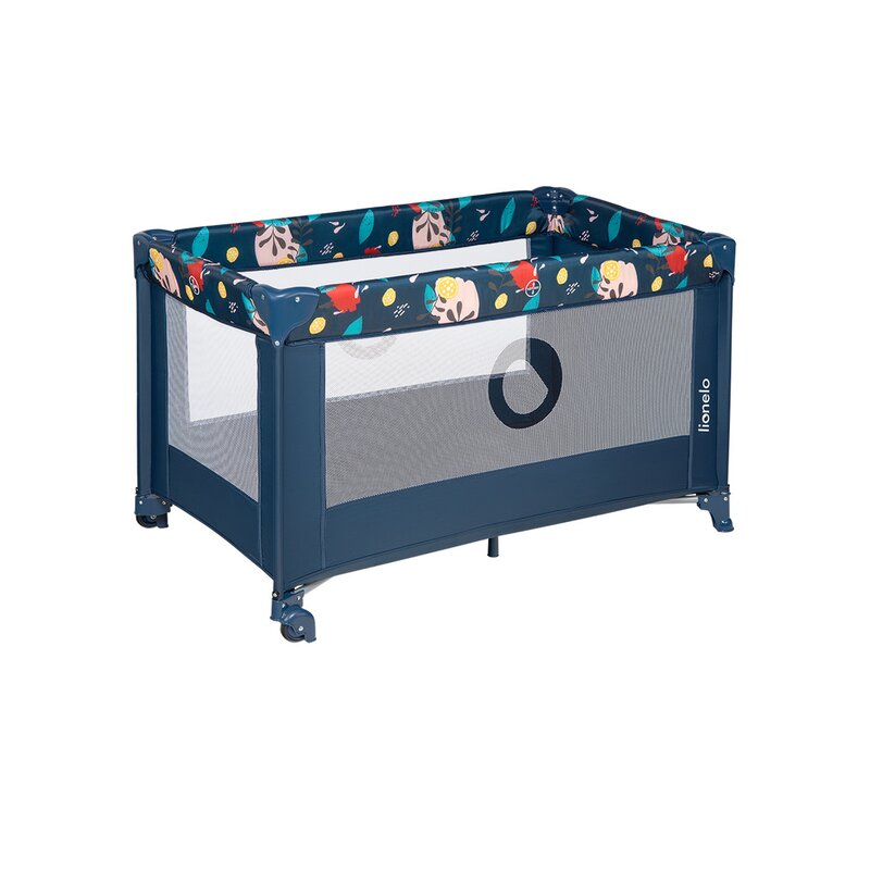 Patut pliant, Lionelo, Stefi, Cu un nivel, Cu intrare laterala cu fermoar, 2 roti, 120x60 cm, Conform cu standardul european de securitate EN 716, Blue Navy - gogobaby.ro