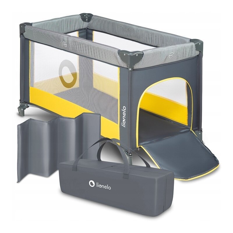 Patut pliant, Lionelo, Stefi, Cu un nivel, Cu intrare laterala cu fermoar, 2 roti, 120x60 cm, Conform cu standardul european de securitate EN 716, Yellow Lemon - gogobaby.ro