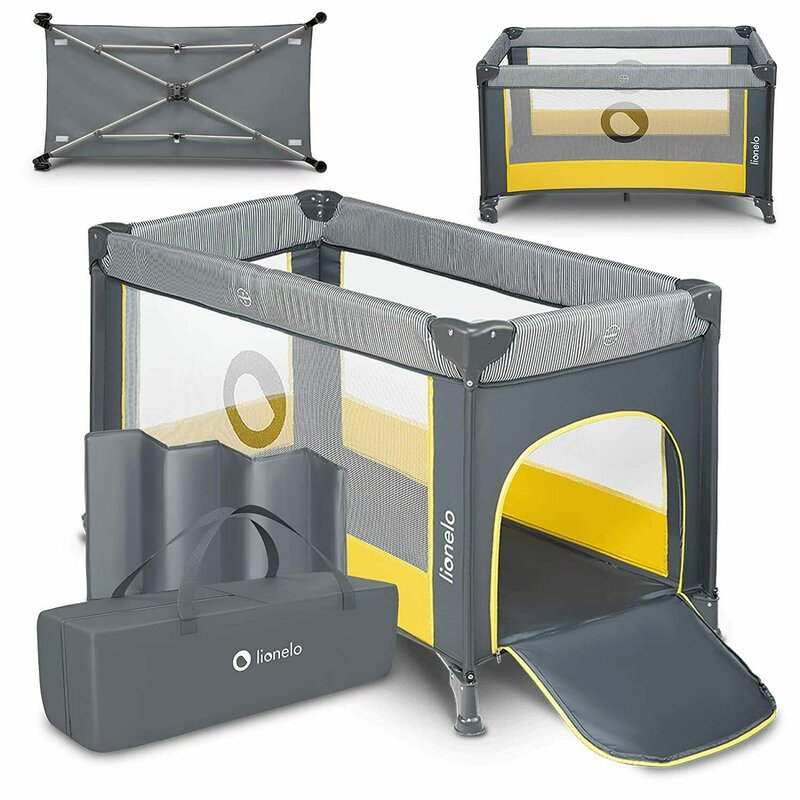 Patut pliant, Lionelo, Stefi, Cu un nivel, Cu intrare laterala cu fermoar, 2 roti, 120x60 cm, Conform cu standardul european de securitate EN 716, Yellow Lemon - gogobaby.ro