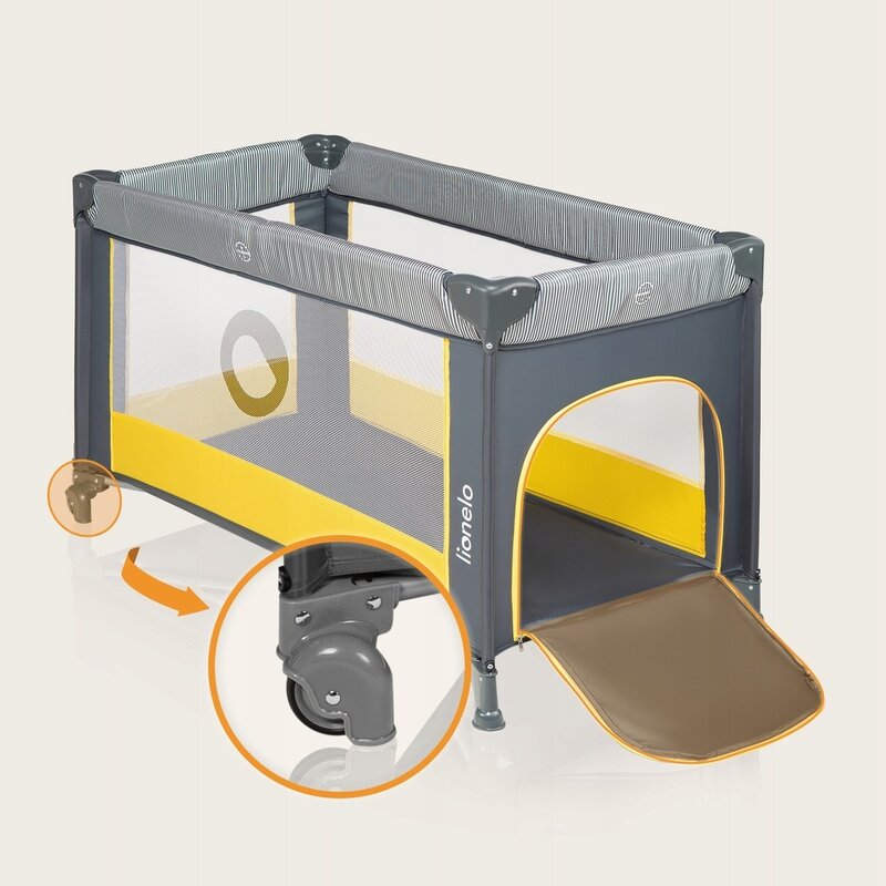 Patut pliant, Lionelo, Stefi, Cu un nivel, Cu intrare laterala cu fermoar, 2 roti, 120x60 cm, Conform cu standardul european de securitate EN 716, Yellow Lemon - gogobaby.ro