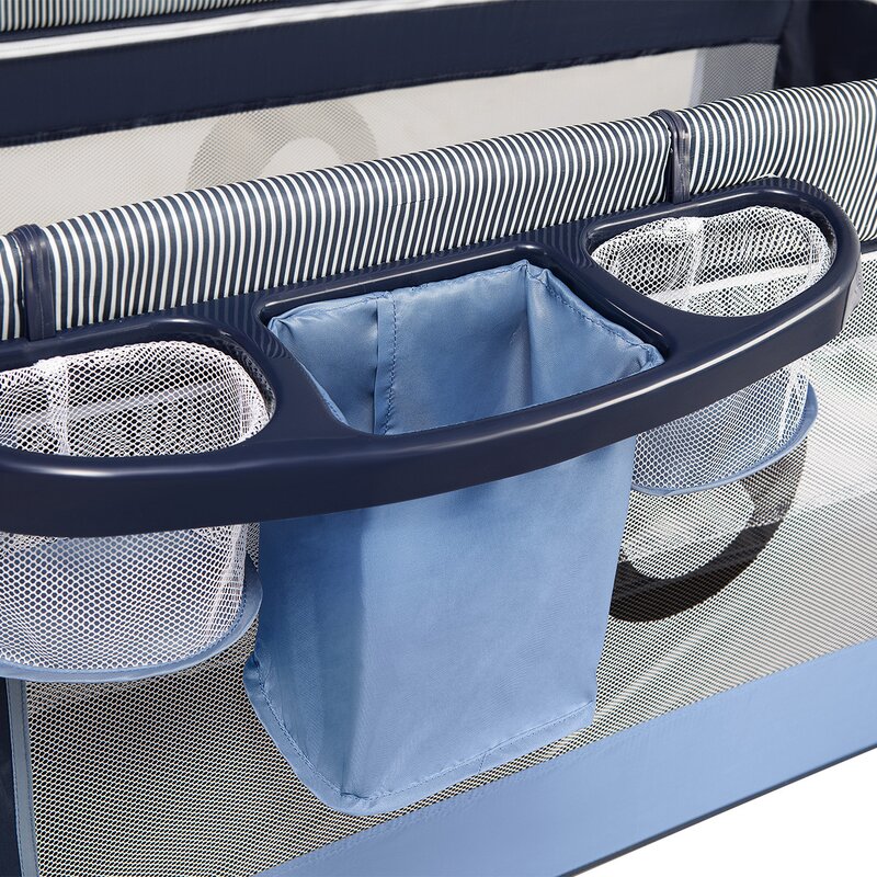 Patut pliant, Lionelo, Sven Plus, 120x60 cm, Cu doua nivele, Cu arcada jucarii, masuta de infasat, vibratii, melodii, conform cu standardele europeane de securitate EN716 si EN12221, Blue Navy - gogobaby.ro