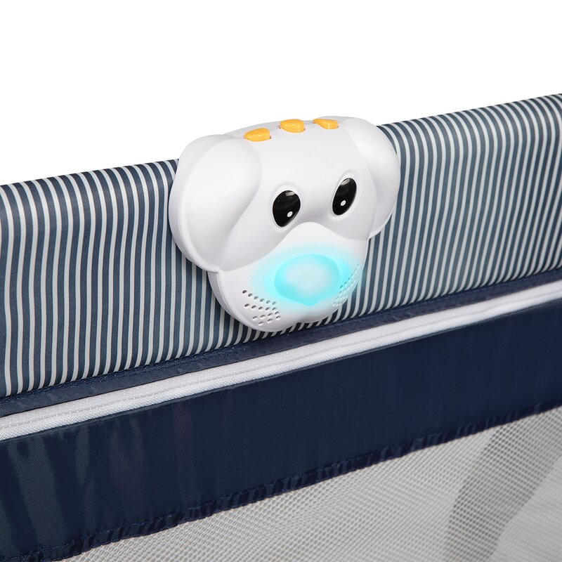 Patut pliant, Lionelo, Sven Plus, 120x60 cm, Cu doua nivele, Cu arcada jucarii, masuta de infasat, vibratii, melodii, conform cu standardele europeane de securitate EN716 si EN12221, Blue Navy - gogobaby.ro