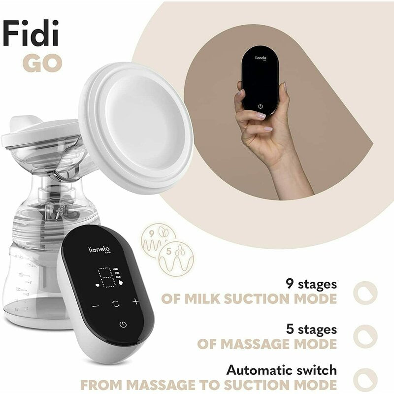 Pompa de san, Lionelo, Fidi Go, Functie de masaj, Autonomie pana la 90 min, Afisaj LED, Cu accesorii, Gri Pal - gogobaby.ro