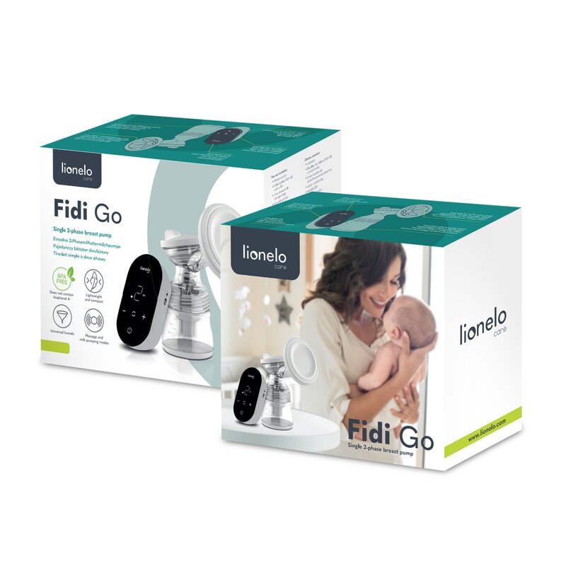 Pompa de san, Lionelo, Fidi Go, Functie de masaj, Autonomie pana la 90 min, Afisaj LED, Cu accesorii, Gri Pal - gogobaby.ro