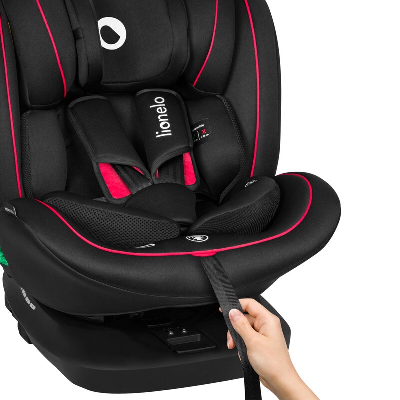 Scaun auto, Lionelo, Bastiaan i-Size, 4 in 1, Protectie laterala, Cu spatar inclinabil in 4 pozitii, Cu tetiera reglabila in 7 pozitii, Rotire 360 grade, Top Tether, 0-36 Kg, 40-150 cm, Cu Isofix, Conform cu ECE R129/03, Negru/Rosu - gogobaby.ro