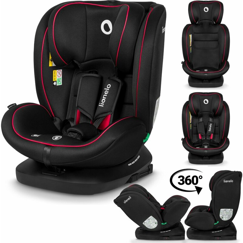 Scaun auto, Lionelo, Bastiaan i-Size, 4 in 1, Protectie laterala, Cu spatar inclinabil in 4 pozitii, Cu tetiera reglabila in 7 pozitii, Rotire 360 grade, Top Tether, 0-36 Kg, 40-150 cm, Cu Isofix, Conform cu ECE R129/03, Negru/Rosu - gogobaby.ro