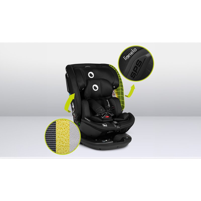 Scaun auto, Lionelo, Bastiaan RWF i-Size, Pozitie de somn, Protectie laterala, Rotire 360 grade, 0-36 Kg, Cu Isofix si Centura Top Tether, Conform cu standardul european de securitate ECE R129, Negru - gogobaby.ro
