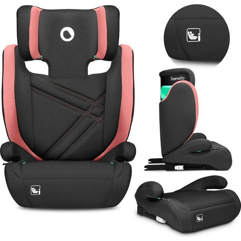 Scaun auto, Lionelo, Hugo i-Size, Universal, Orientare in directia sensului de mers, Reglabil, Conform standardului de securitate R129, 100-150 cm, 4-12 ani, Roz - gogobaby.ro