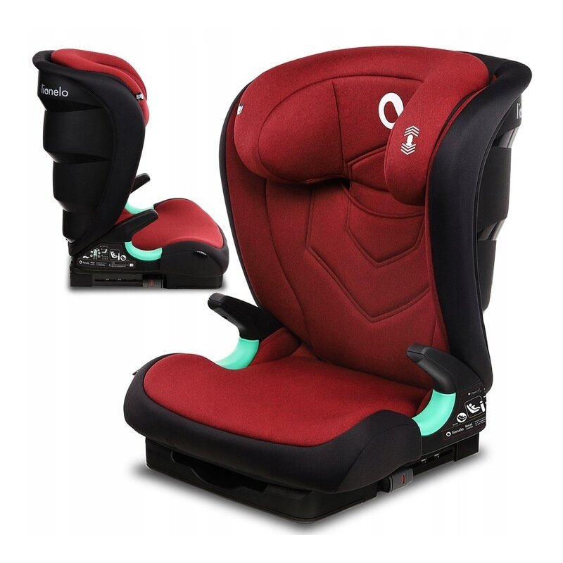 Scaun auto i-Size, Lionelo, Neal, Spatar reglabil in 3 pozitii, Tetiera in 14 pozitii, Suport sticla inclus, 15-36 Kg, 100-150 cm, Cu Isofix, Conform ECE R129, Rosu - gogobaby.ro
