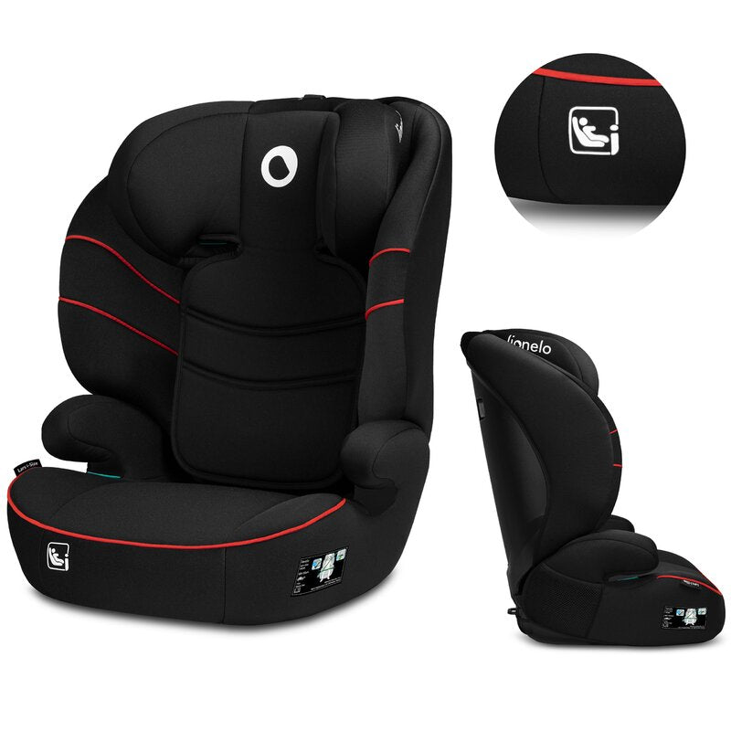 Scaun auto, Lionelo, Lars i-Size, Cu tetiera reglabila in 10 pozitii, Cu pozitionare spre sensul de mers, 15-36 Kg, 100-150 cm, Conform cu standardul european de securitate ECE R129/03, Negru/Rosu - gogobaby.ro