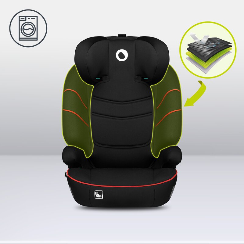 Scaun auto, Lionelo, Lars i-Size, Cu tetiera reglabila in 10 pozitii, Cu pozitionare spre sensul de mers, 15-36 Kg, 100-150 cm, Conform cu standardul european de securitate ECE R129/03, Negru/Rosu - gogobaby.ro