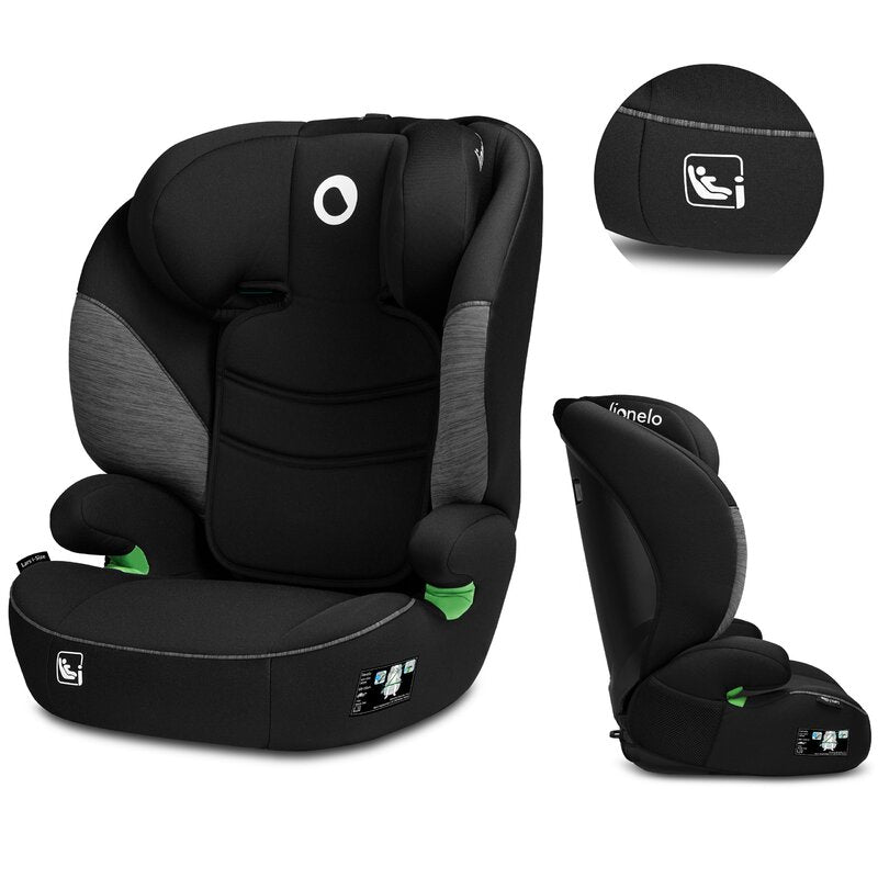 Scaun auto, Lionelo, Lars i-Size, Cu tetiera reglabila in 10 pozitii, Cu pozitionare spre sensul de mers, 15-36 Kg, 100-150 cm, Conform cu standardul european de securitate ECE R129/03, Negru/Gri - gogobaby.ro