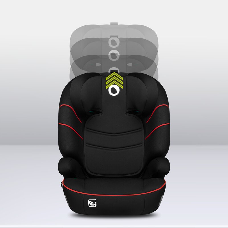 Scaun auto, Lionelo, Lars i-Size, Cu tetiera reglabila in 10 pozitii, Cu pozitionare spre sensul de mers, 15-36 Kg, 100-150 cm, Conform cu standardul european de securitate ECE R129/03, Negru/Rosu - gogobaby.ro