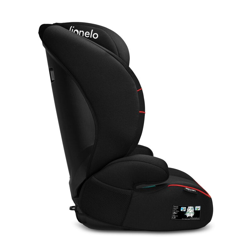 Scaun auto, Lionelo, Lars i-Size, Cu tetiera reglabila in 10 pozitii, Cu pozitionare spre sensul de mers, 15-36 Kg, 100-150 cm, Conform cu standardul european de securitate ECE R129/03, Negru/Rosu - gogobaby.ro