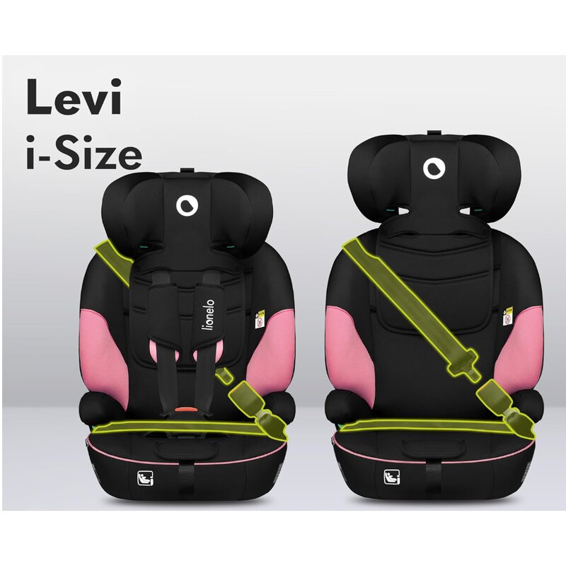 Scaun auto, Lionelo, Levi One i-Size, Universal, Instalare FWF, Cu tetiera reglabila in 10 pozitii, Cu spatar detasabil, 76-150 cm, Conform cu R129, Roz - gogobaby.ro