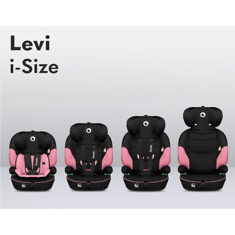 Scaun auto, Lionelo, Levi One i-Size, Universal, Instalare FWF, Cu tetiera reglabila in 10 pozitii, Cu spatar detasabil, 76-150 cm, Conform cu R129, Roz - gogobaby.ro