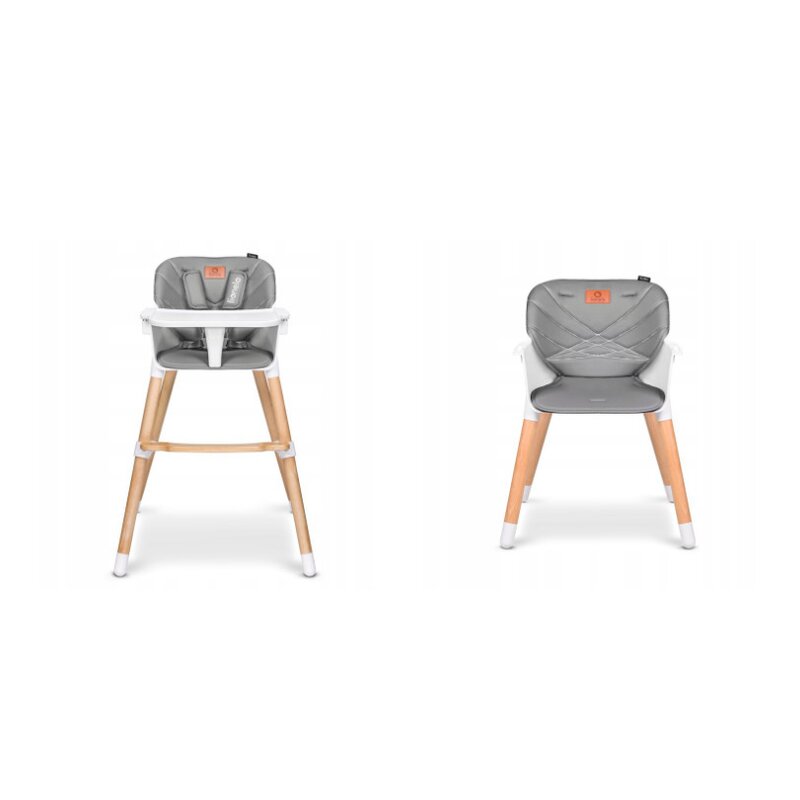 Scaun de masa, Lionelo, Koen, Din fag, 2 in 1, Transformabil, Sustine 30 kg, 6 luni+, Conform cu standardul european de securitate EN14988, Gri - gogobaby.ro